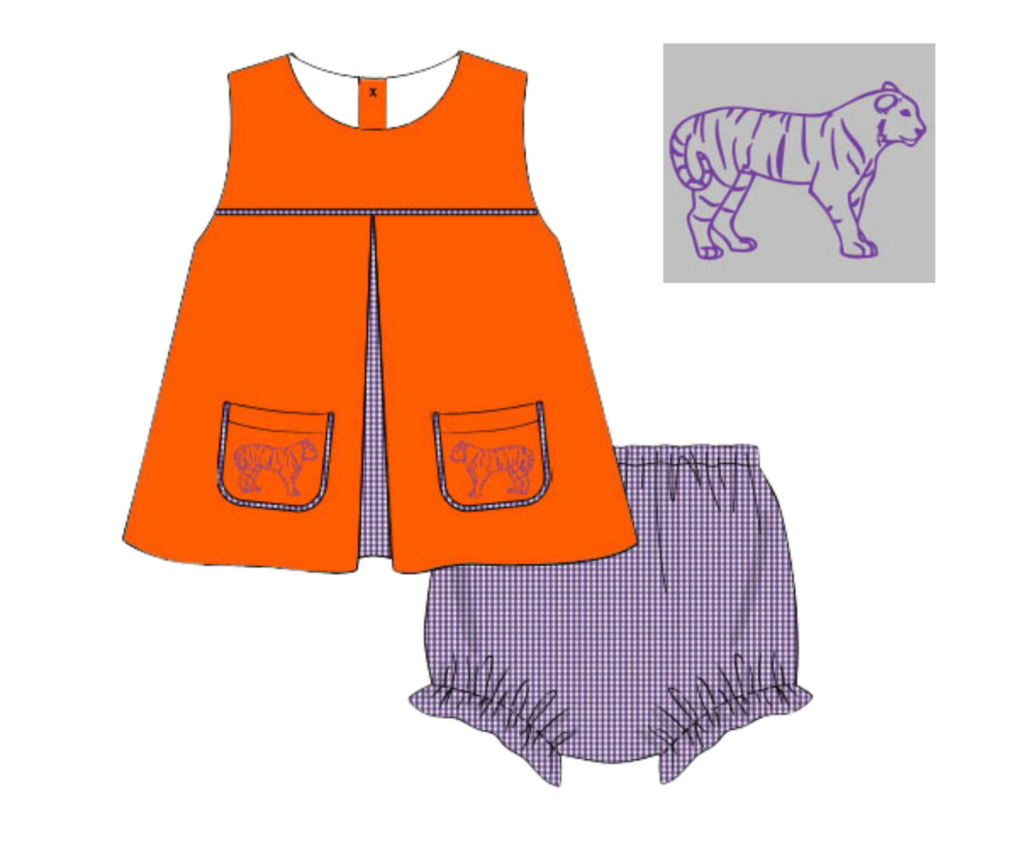 Embroidered Pocket Bloomer Set- Tigers