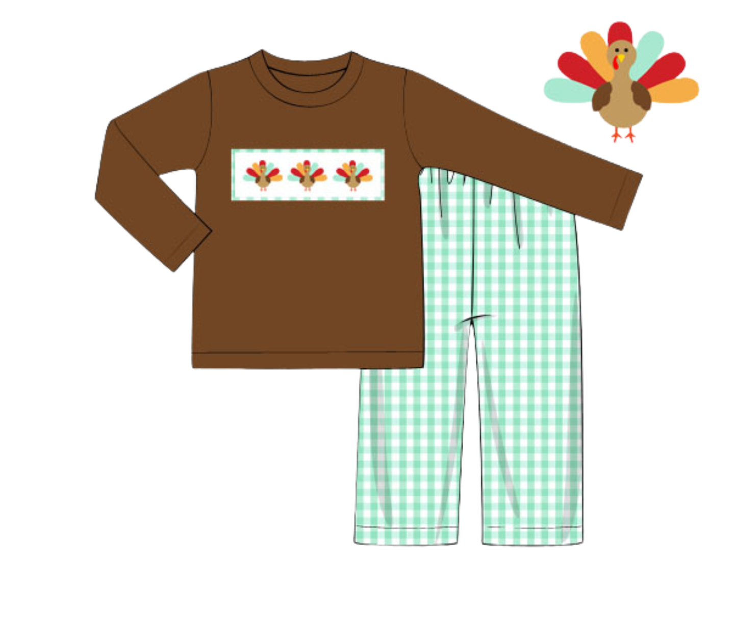 *PREORDER* Colorful Turkeys Hand Smocked Boys Pant Set