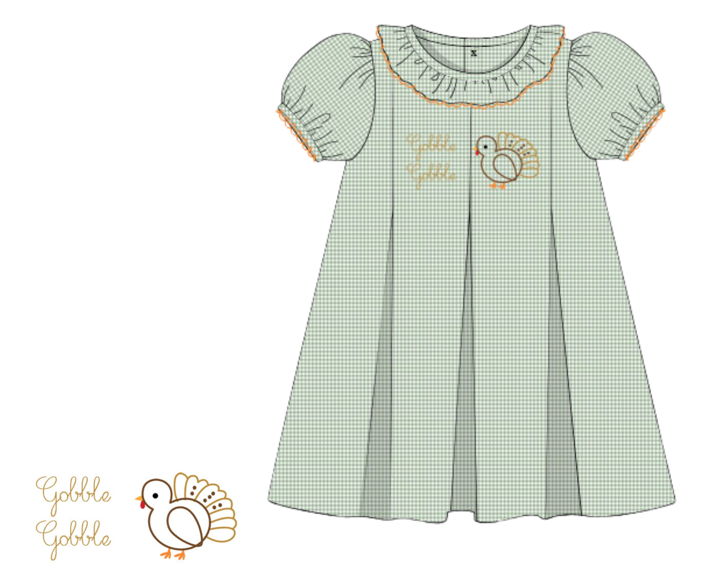 *PREORDER* Gobble Gobble Girls Hand Embroidered Dress
