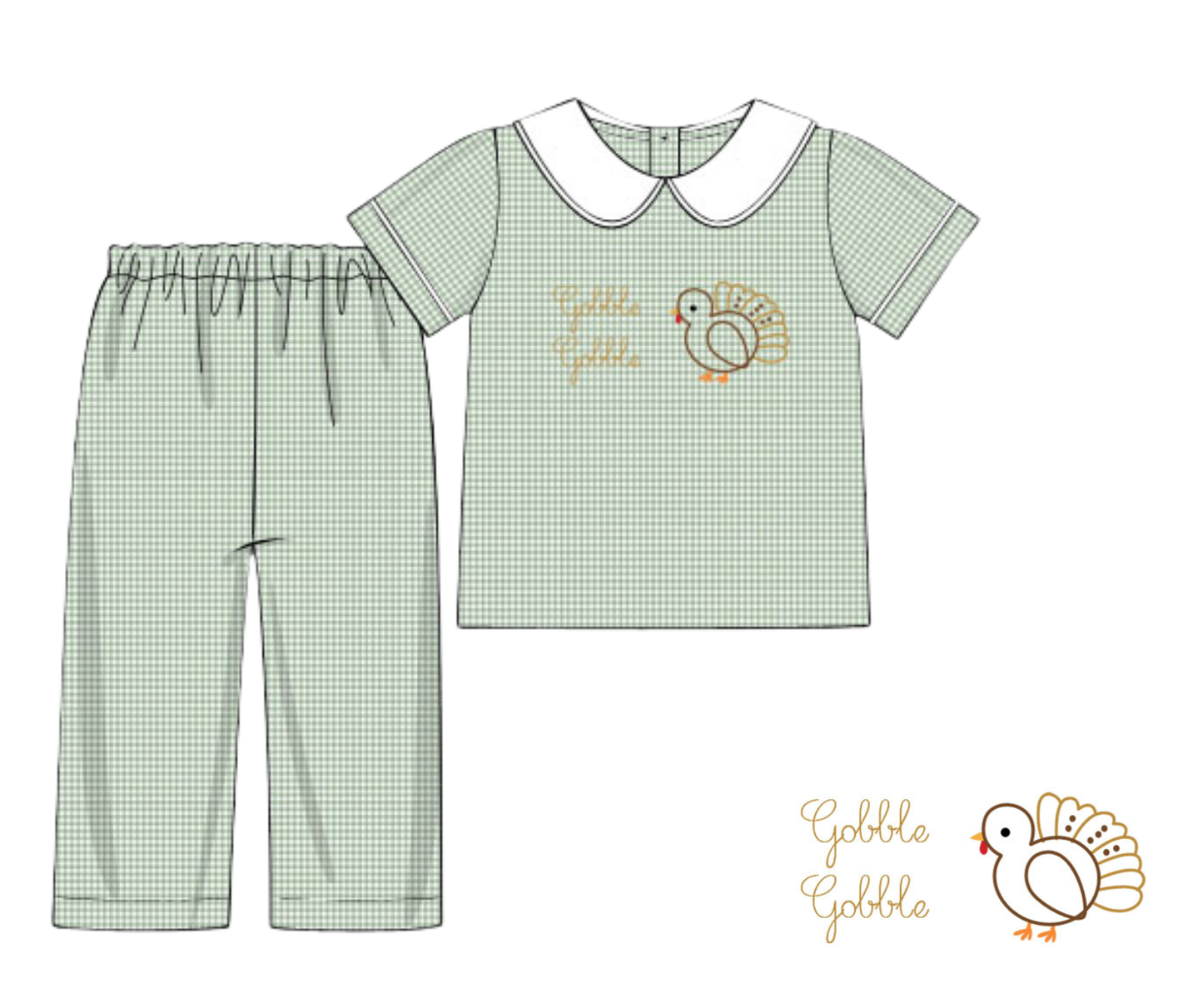 *PREORDER* Gobble Gobble Hand Embroidered Boys Pant Set