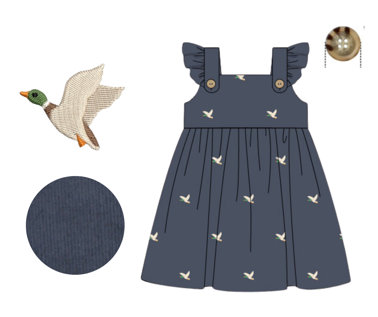 *PREORDER* In Flight Girls Duck Embroidered Jumper Dress