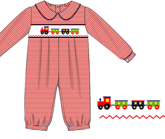 *PREORDER* Hand Smocked Little Conductor Long Bubble
