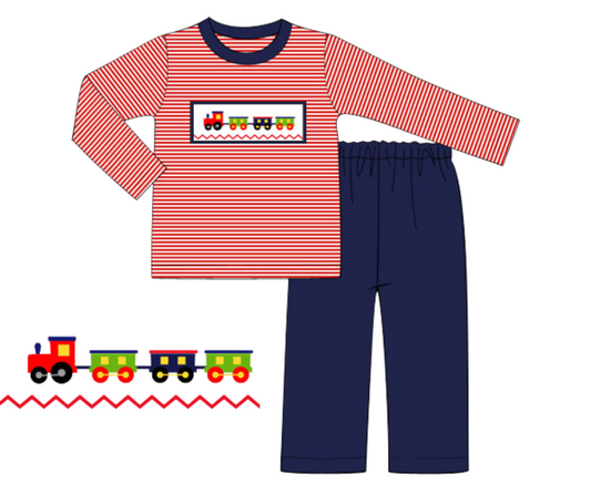 *PREORDER* Hand Smocked Little Conductor Pant Set