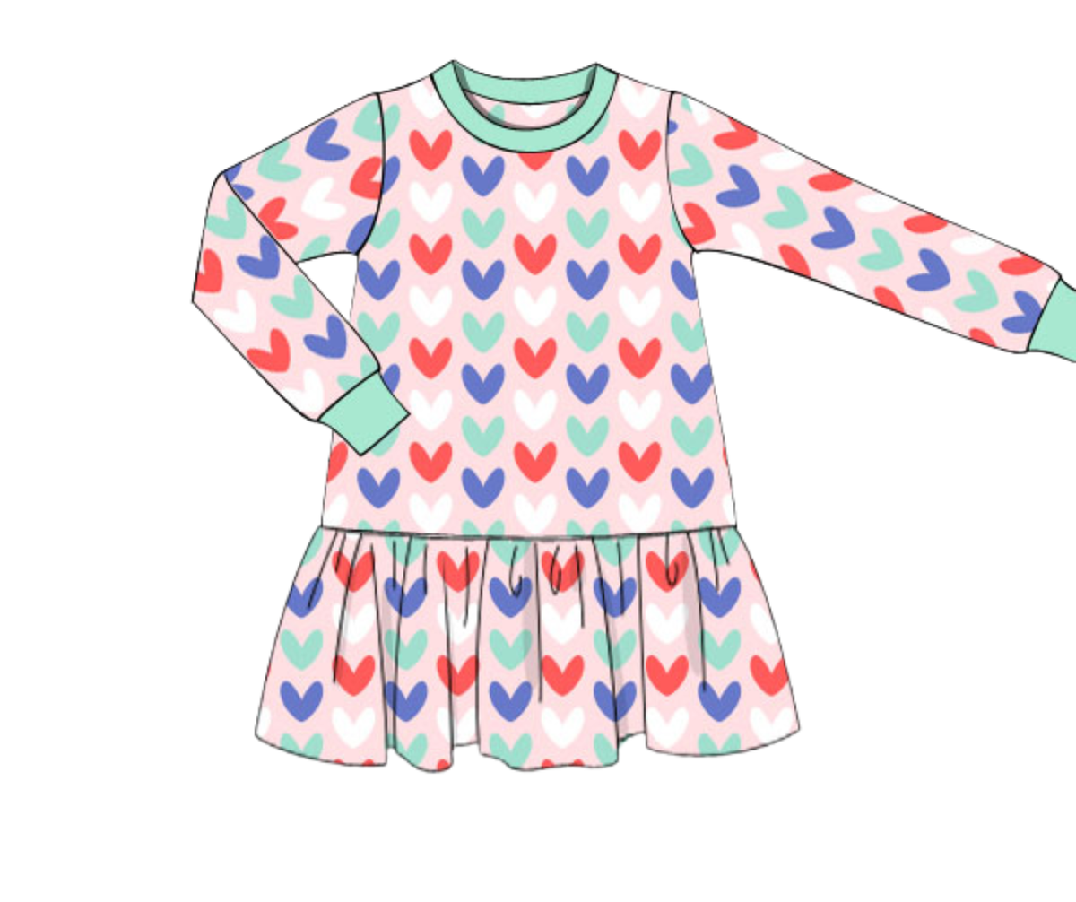 *PREORDER* Colorful Hearts Drop Hem Dress