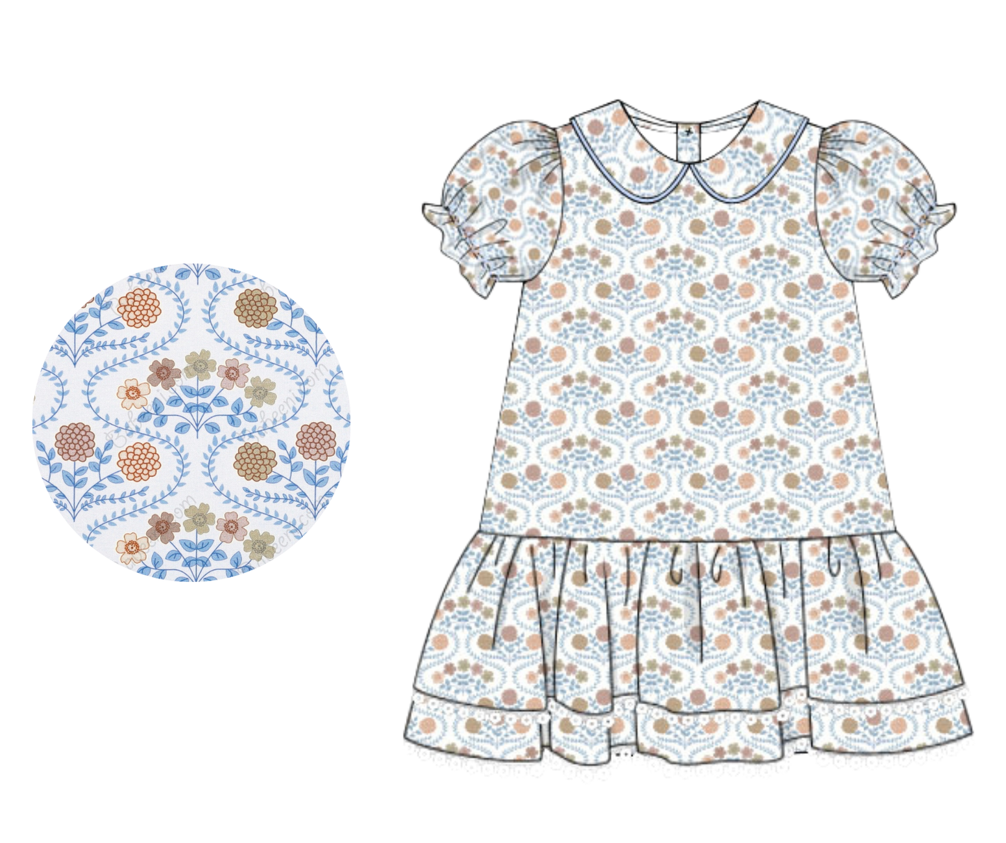 *PREORDER 19* Autumn Floral & Plaid Girls Drop Hem Dress