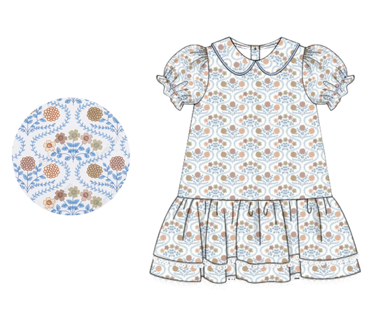 *PREORDER 19* Autumn Floral & Plaid Girls Drop Hem Dress