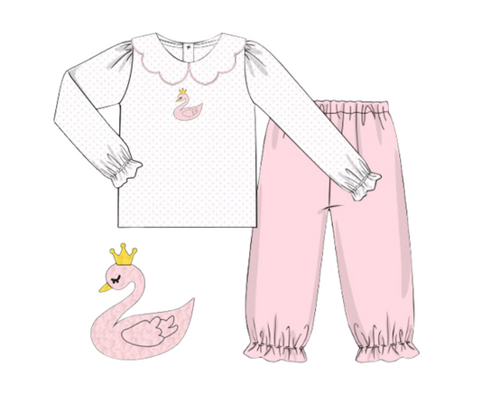 *PREORDER* Blushing Swan French Knot Pants Set
