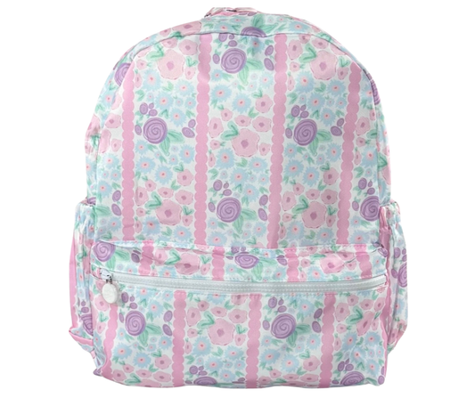 Nylon Full Size Backpack - Scallop Stripe Floral