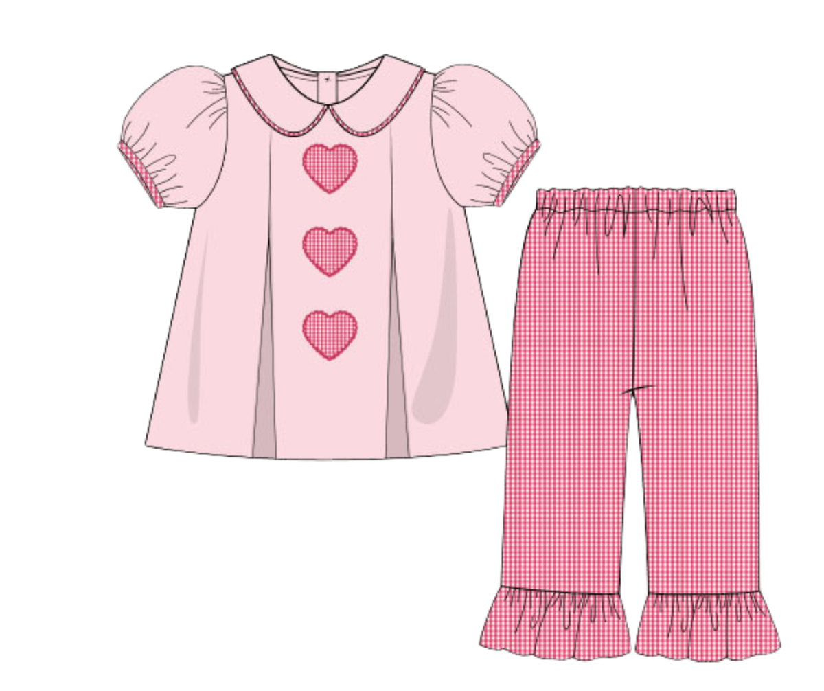 *PREORDER* Gingham Hearts Girls Pant Set