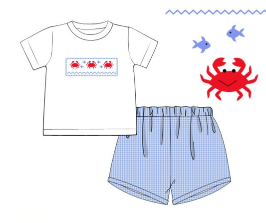 *PREORDER* Coastal Crabs Boys Smocked Short Set