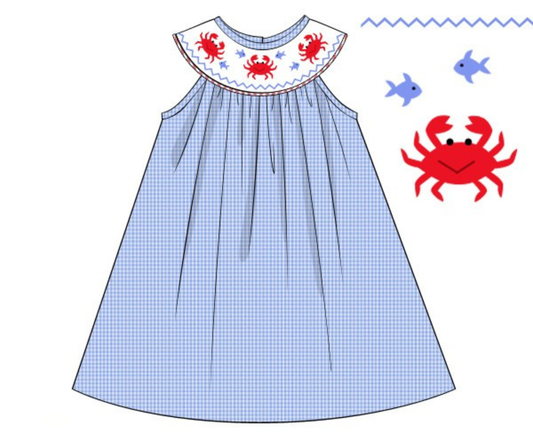 *PREORDER* Coastal Crabs Girls Smocked Dress