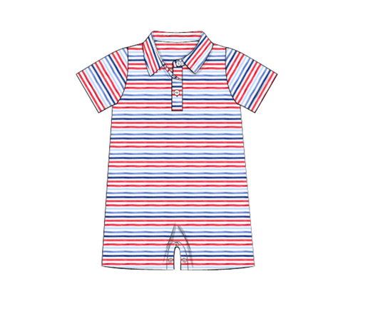 *PREORDER* Liberty Floral & Stripes Boys Performance Polo Romper