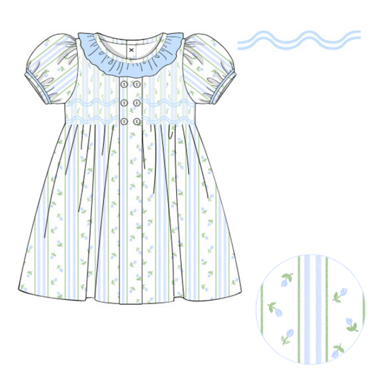 Blue Tulips Smocked Dress