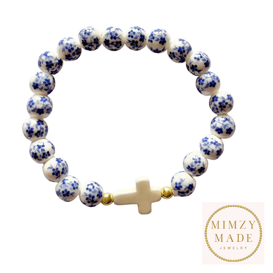 Blue & White Cross Bracelet (Adult Size)