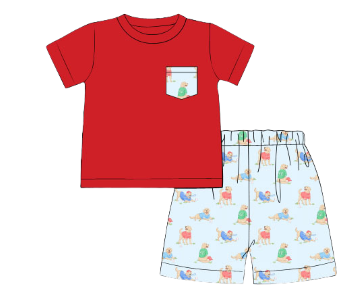 *PREORDER* Batter Up Pups Pocket Tee Short Set