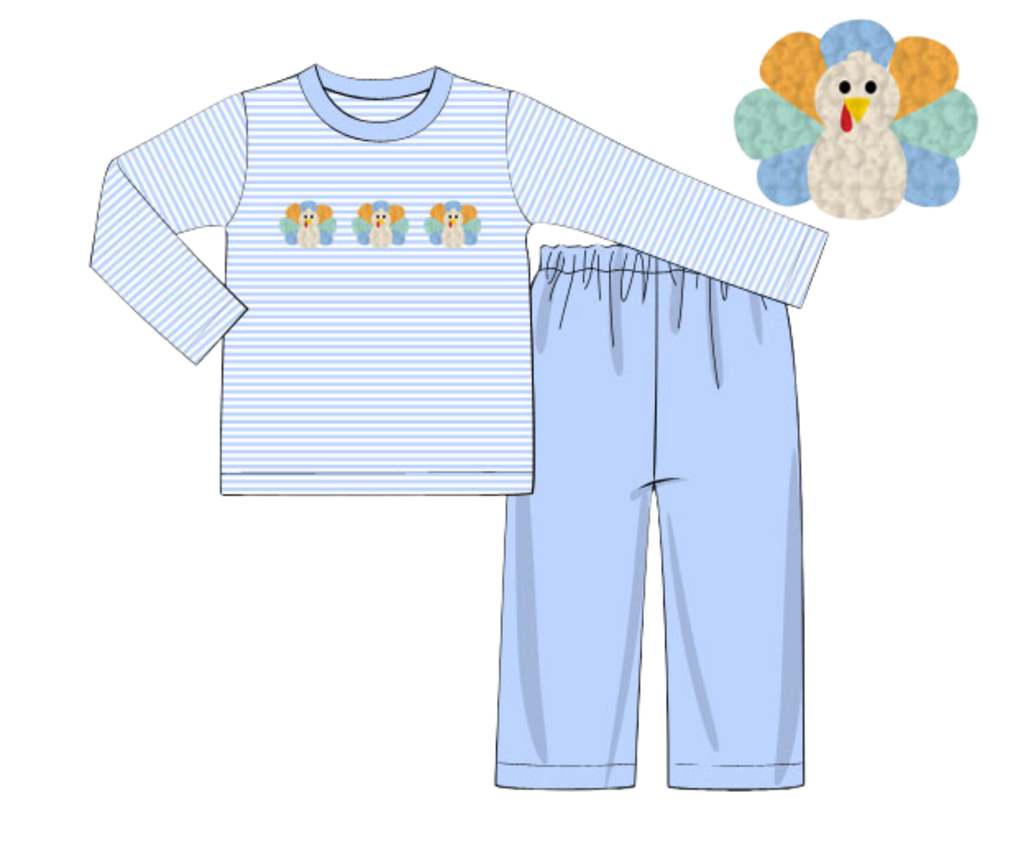 *PREORDER* Pastel Turkeys Boys French Knot Pants Set