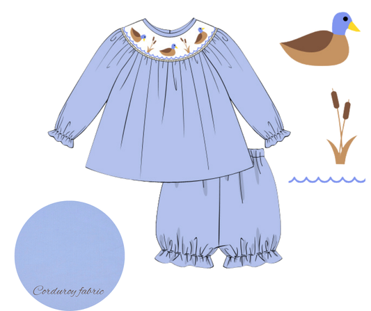 *PREORDER* Hand Smocked Winter Mallard Girls Bloomer Set