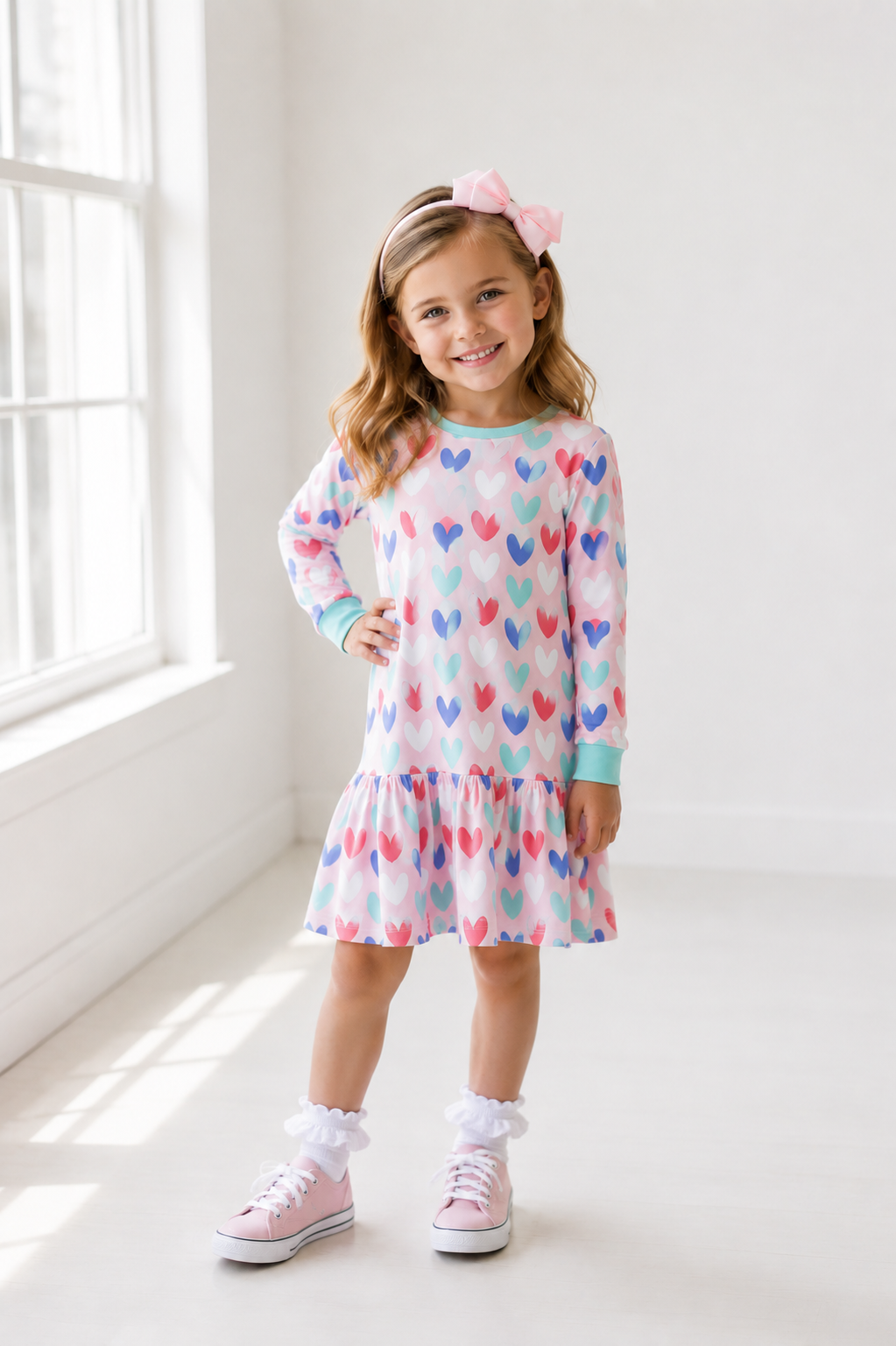 *PREORDER* Colorful Hearts Drop Hem Dress
